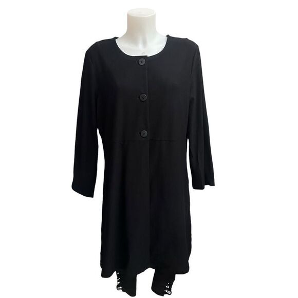 Eileen Fisher 1/2 Buttoned Long Cardigan Stretchy Crepe Knit Lagenlook sz M‎ - Picture 1 of 11